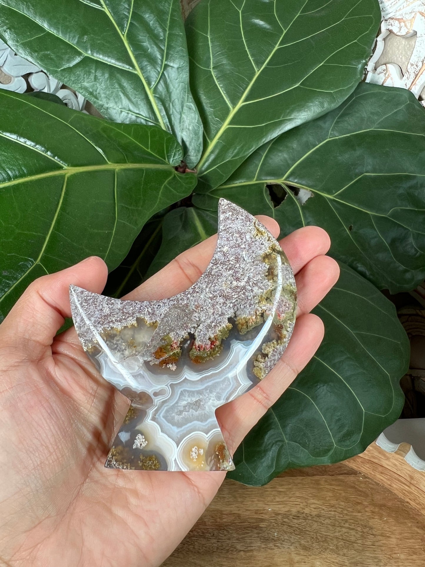 Scenic Moss Agate Moon Stand