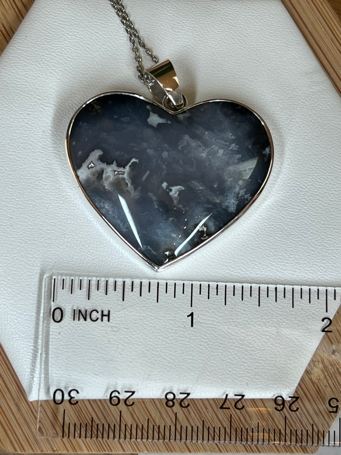 Blue Plume Agate Heart Pendant