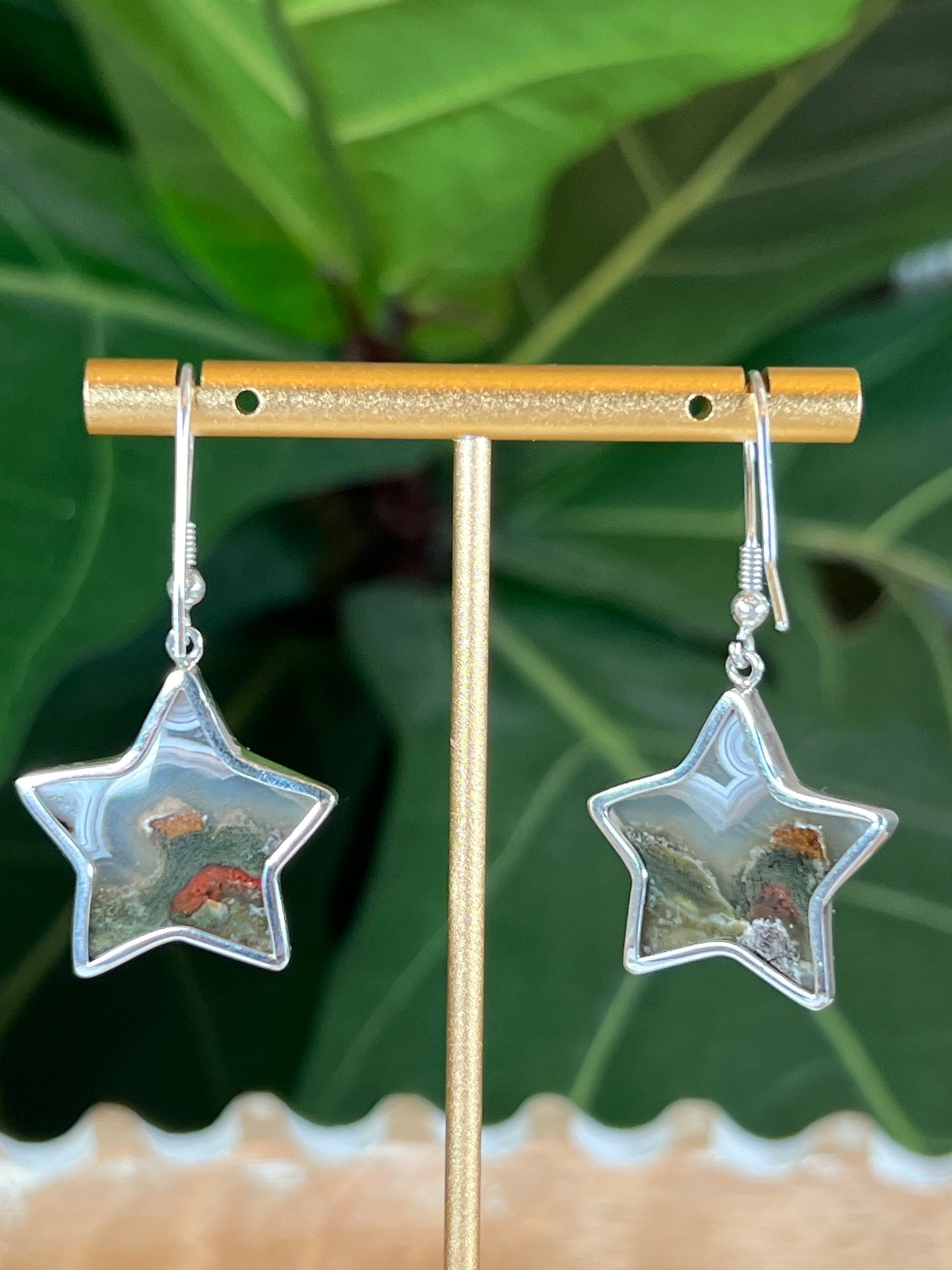 Scenic Moss Agate Star Earrings