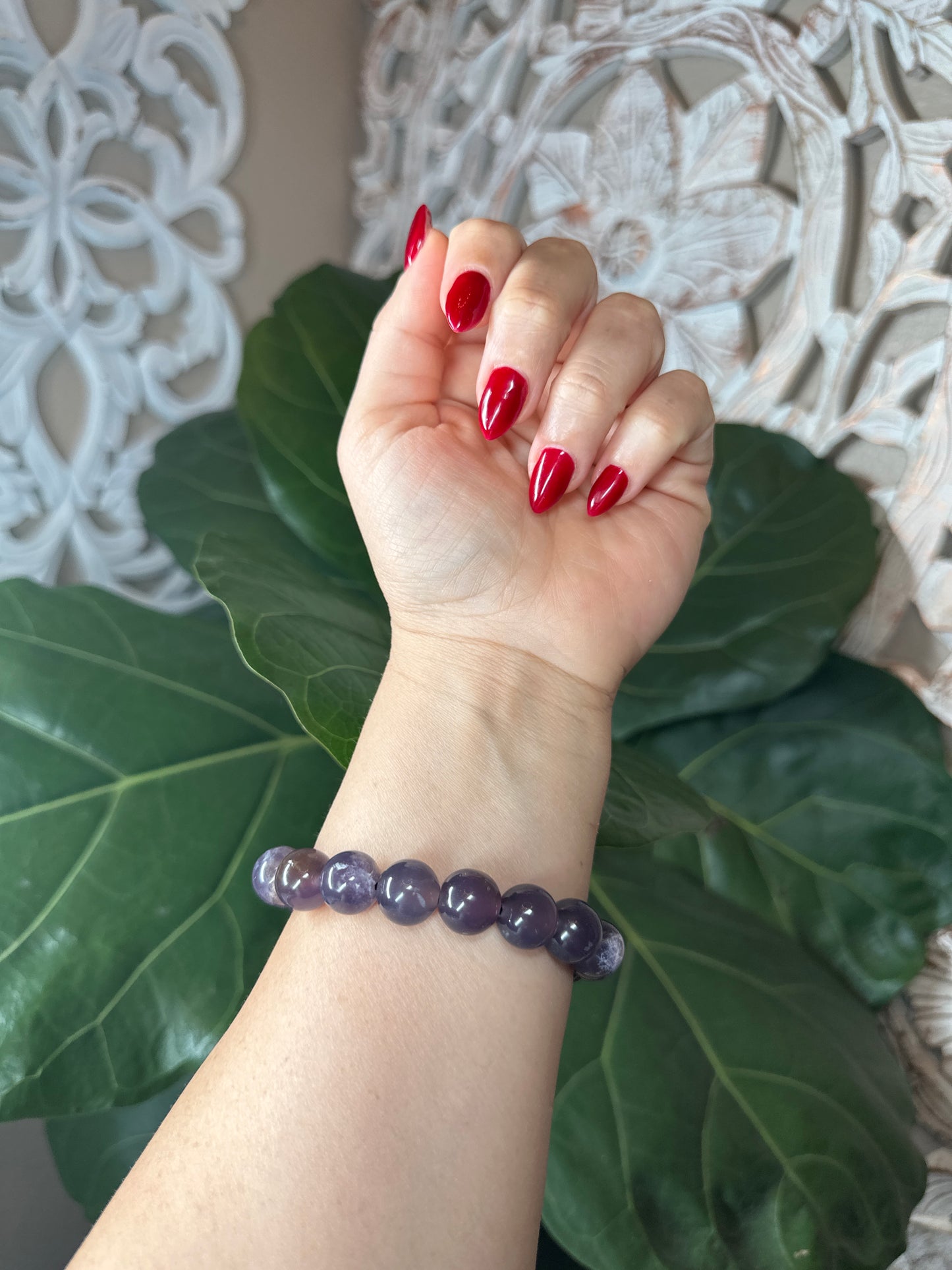 Purple Chalcedony Beaded Bracelet (12mm)