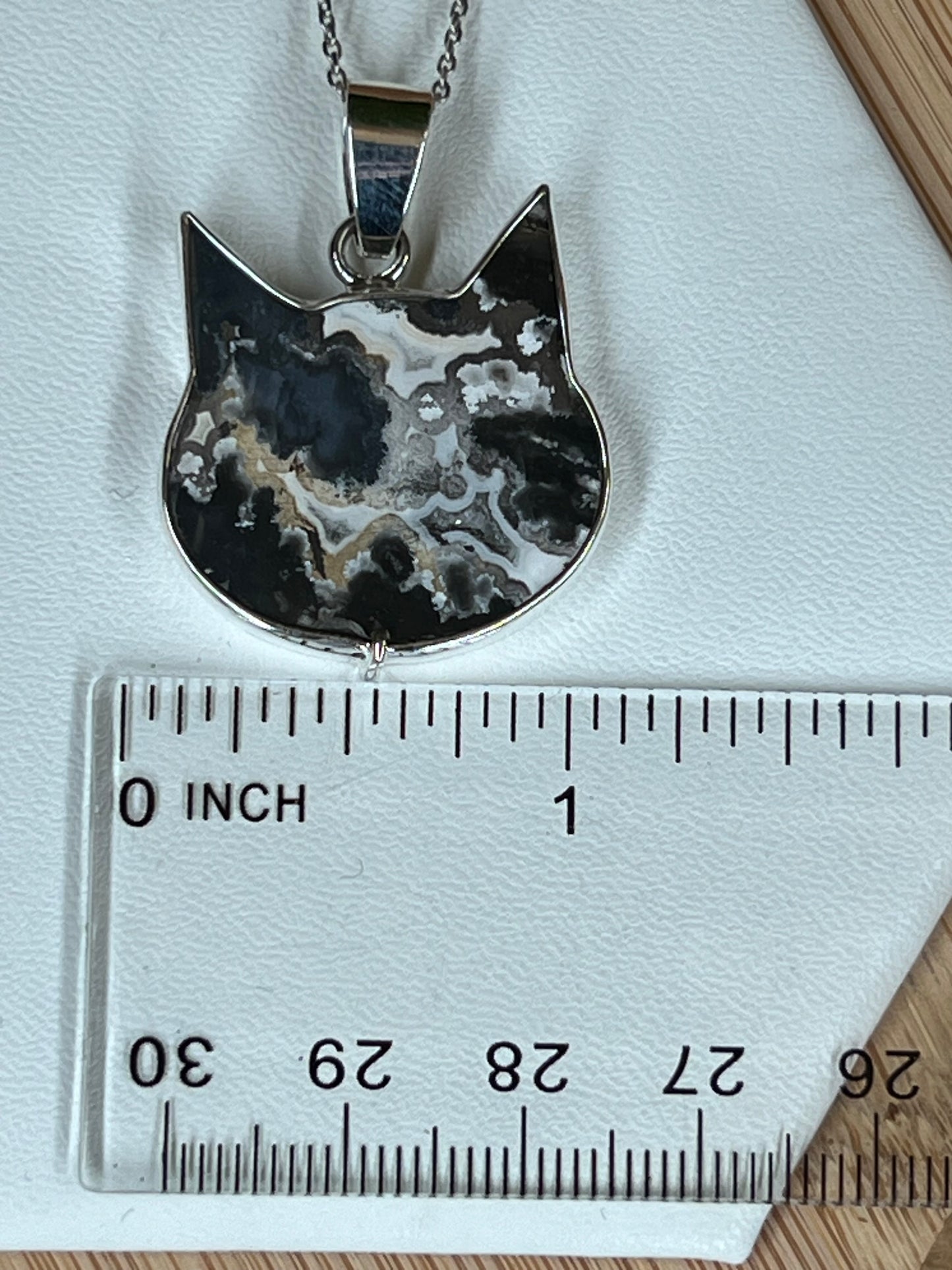 Blue Plume Agate Cat Pendant