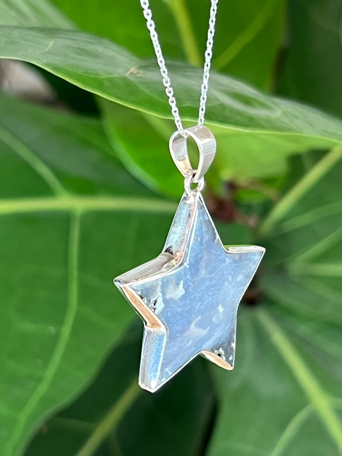 Blue Plume Agate Star Pendant