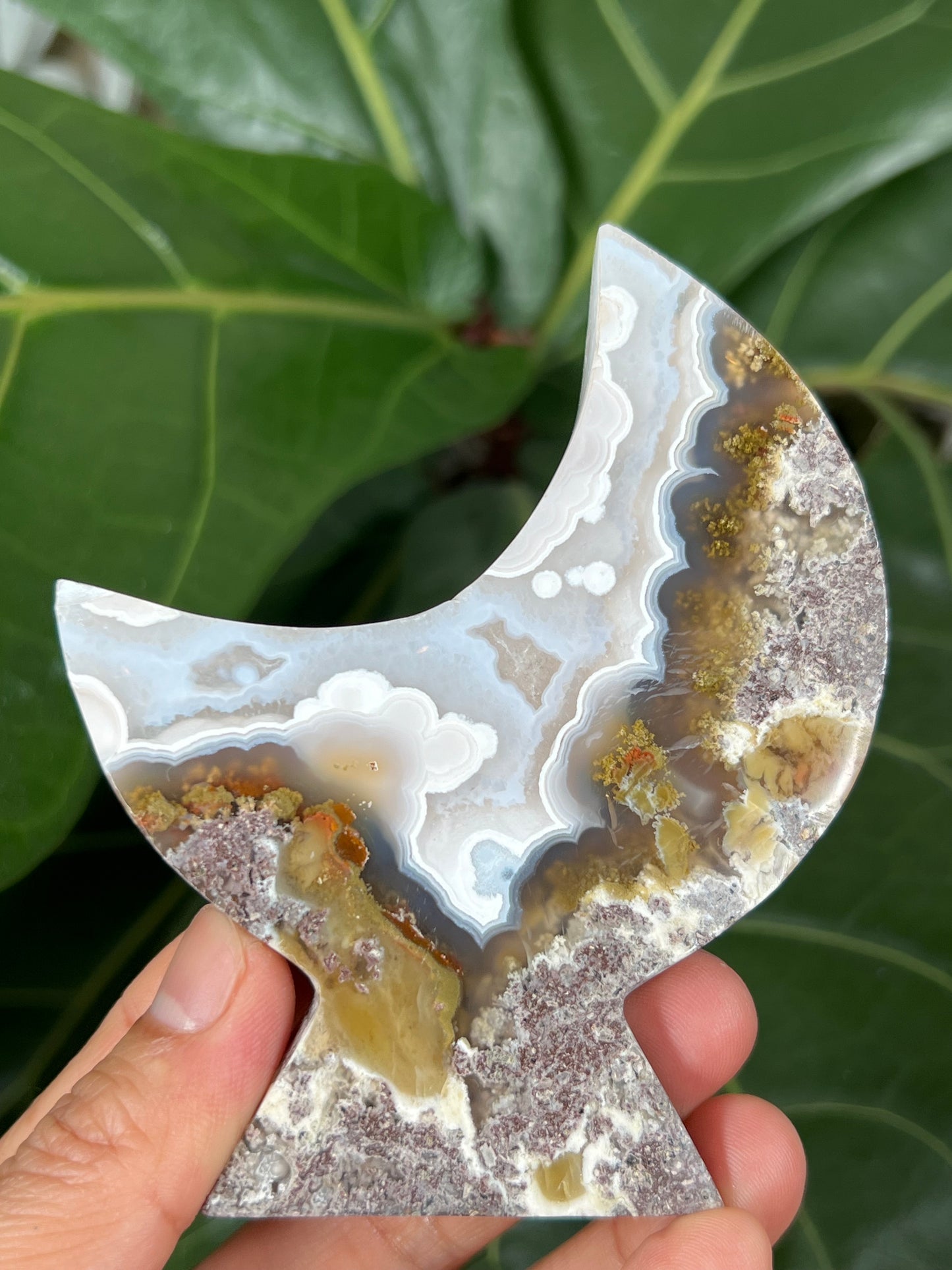 Scenic Moss Agate Moon Stand