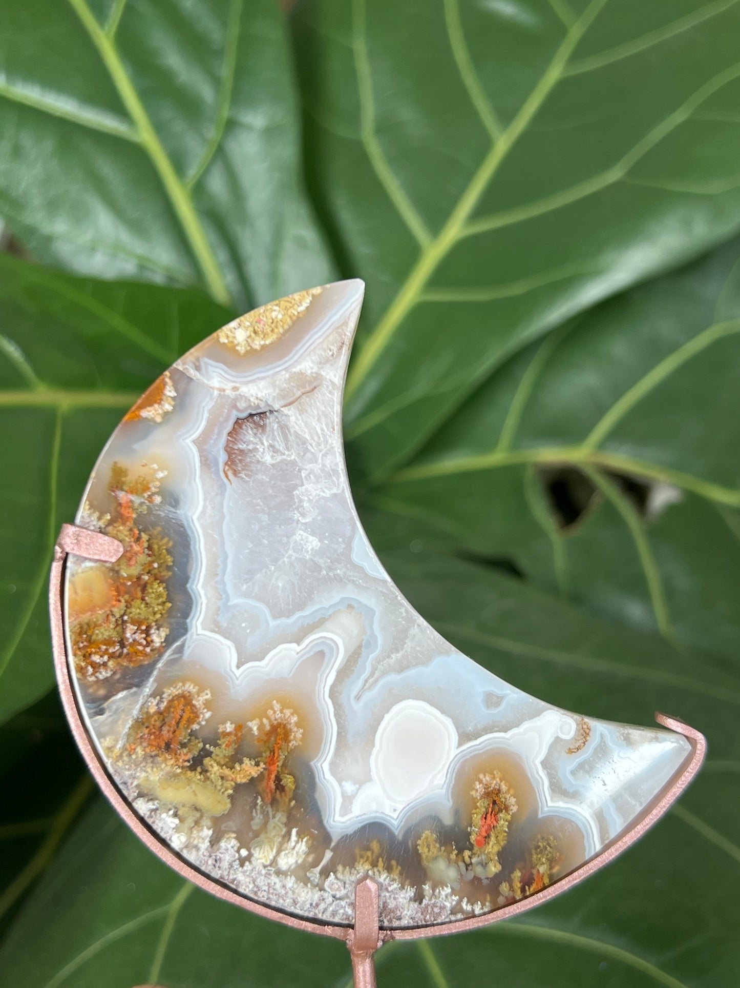 Scenic Moss Agate Moon on Stand