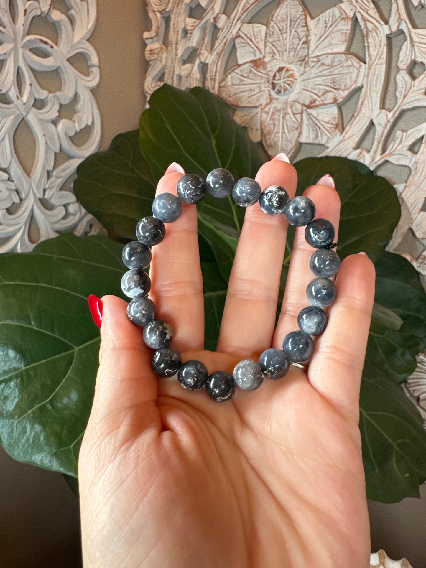 Blue Plume Agate Beaded Bracelet (10mm)