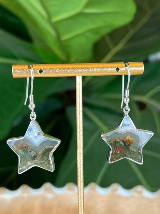 Scenic Moss Agate Star Earrings