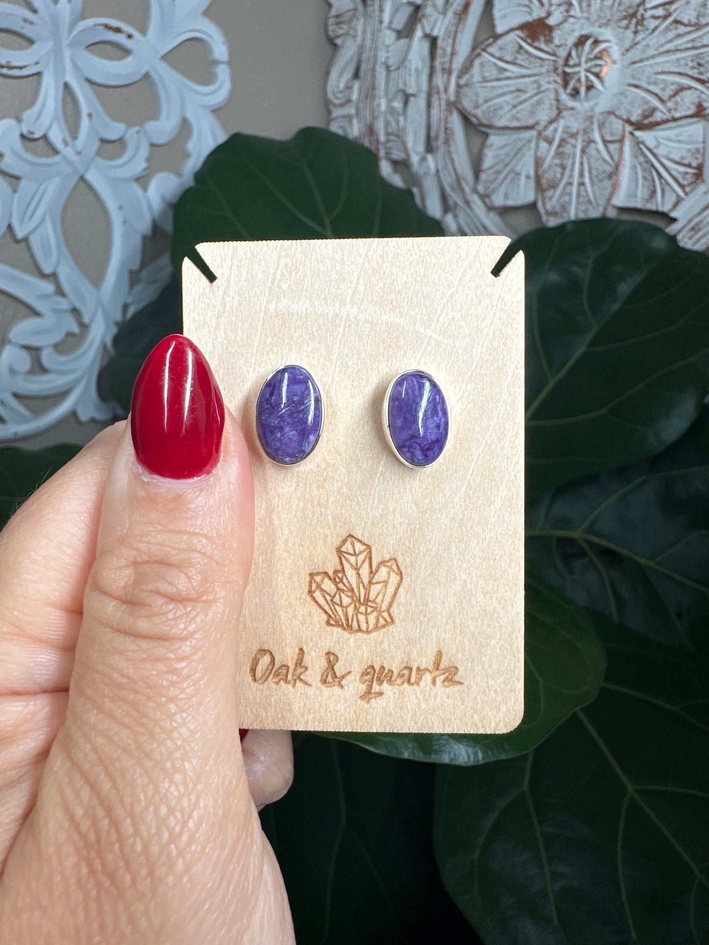 Charoite Stud Earrings (Large)