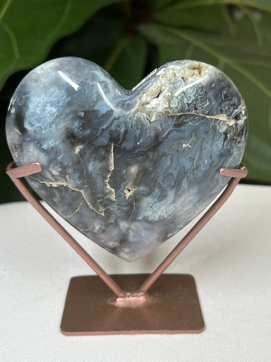 Blue Plume Agate Heart