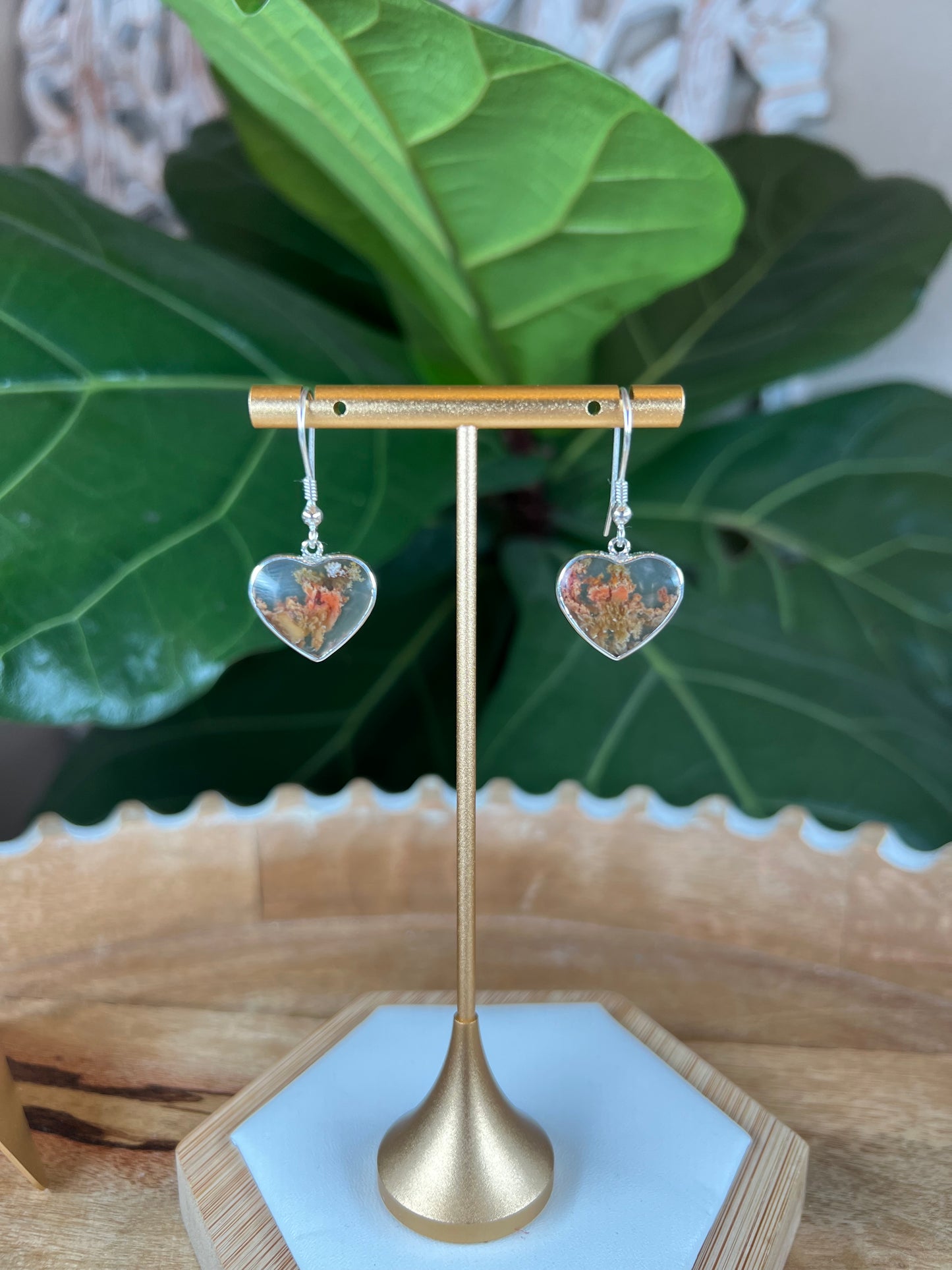 Scenic Moss Agate Heart Earrings