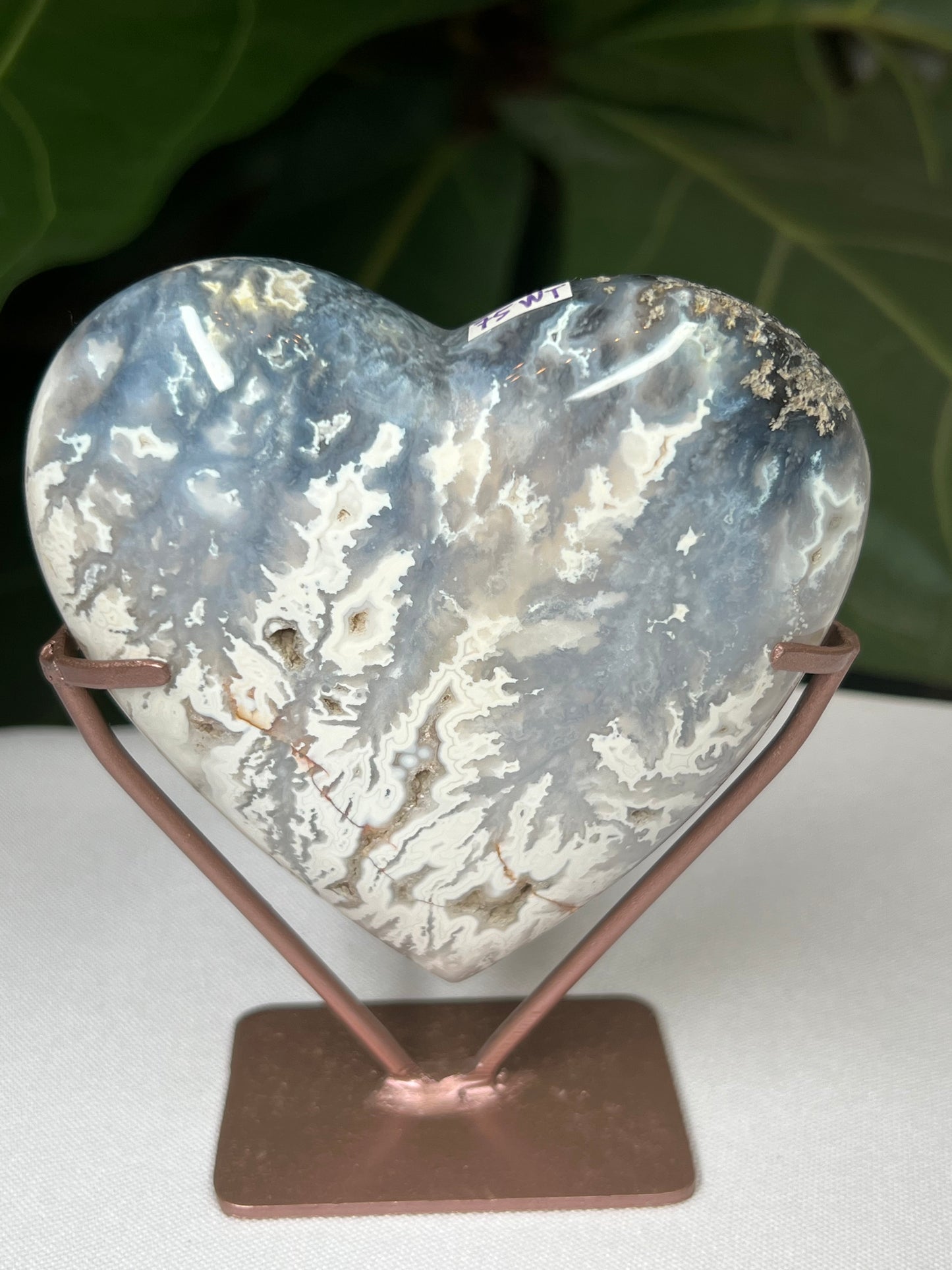 Blue Plume Agate Heart