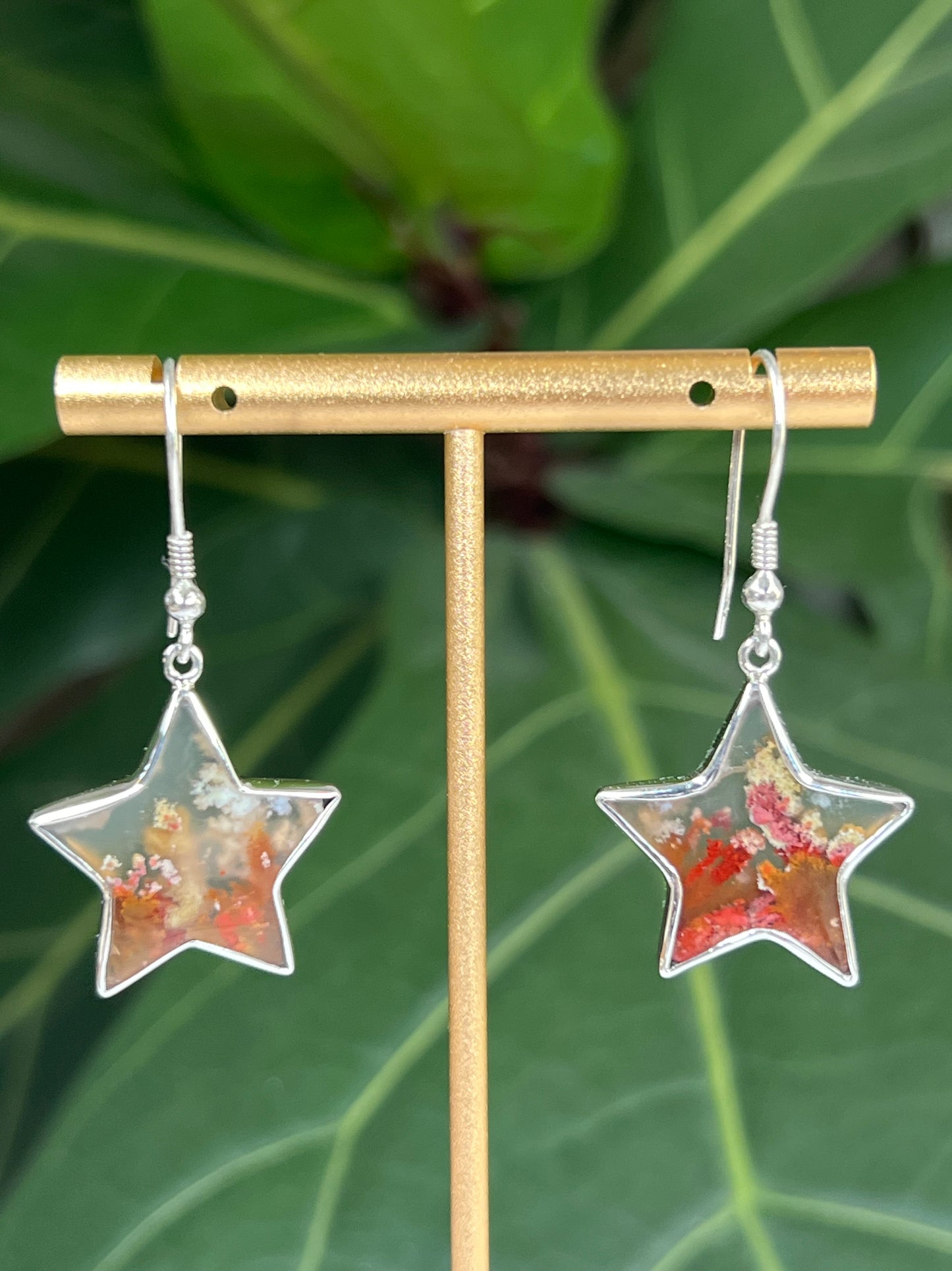 Scenic Moss Agate Star Earrings