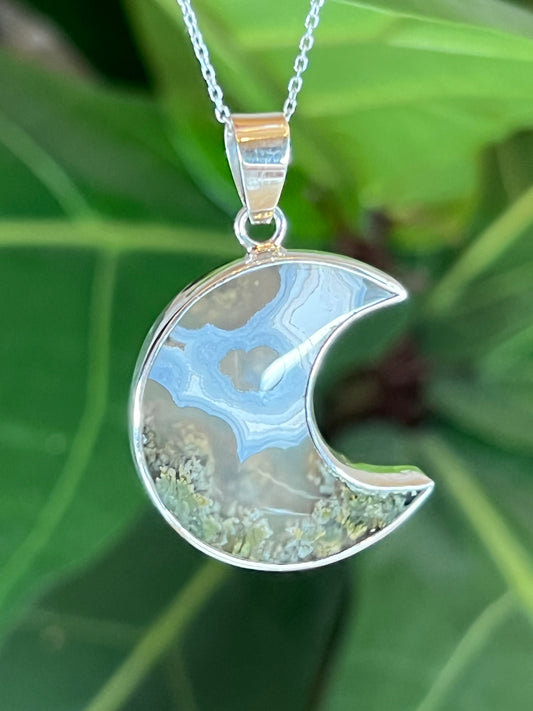 Scenic Moss Agate Moon Pendant