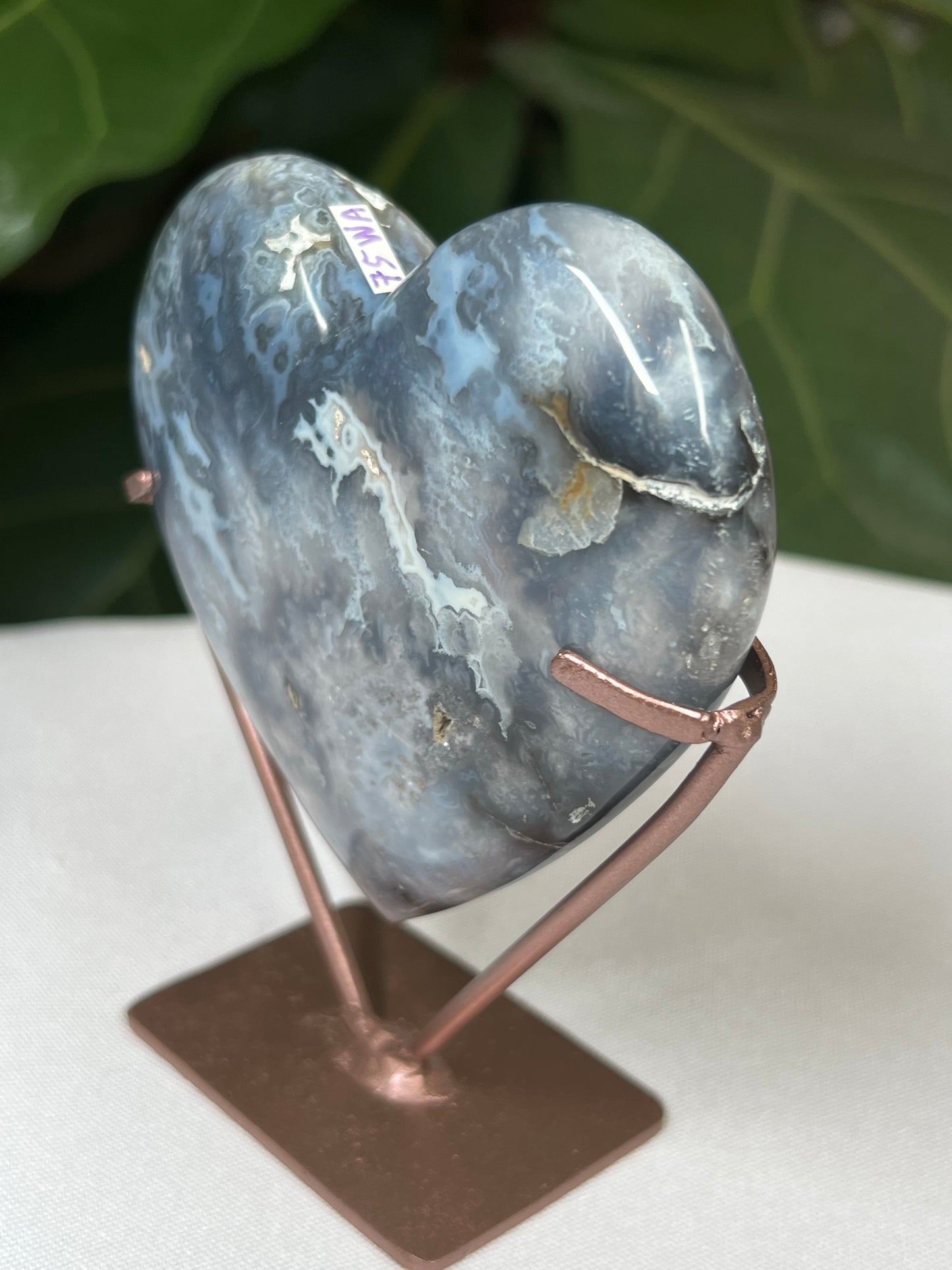 Blue Plume Agate Heart