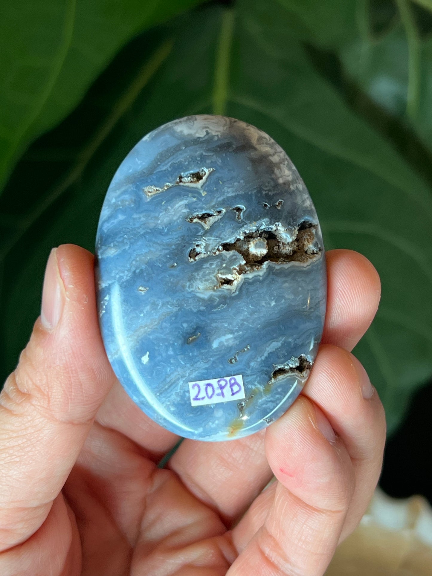 Blue Plume Agate Palmstone