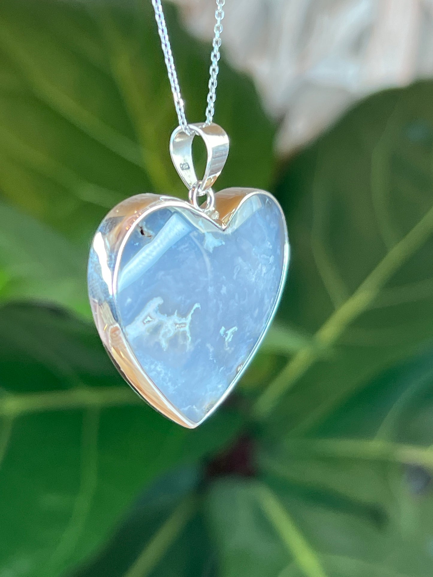 Blue Plume Agate Heart Pendant