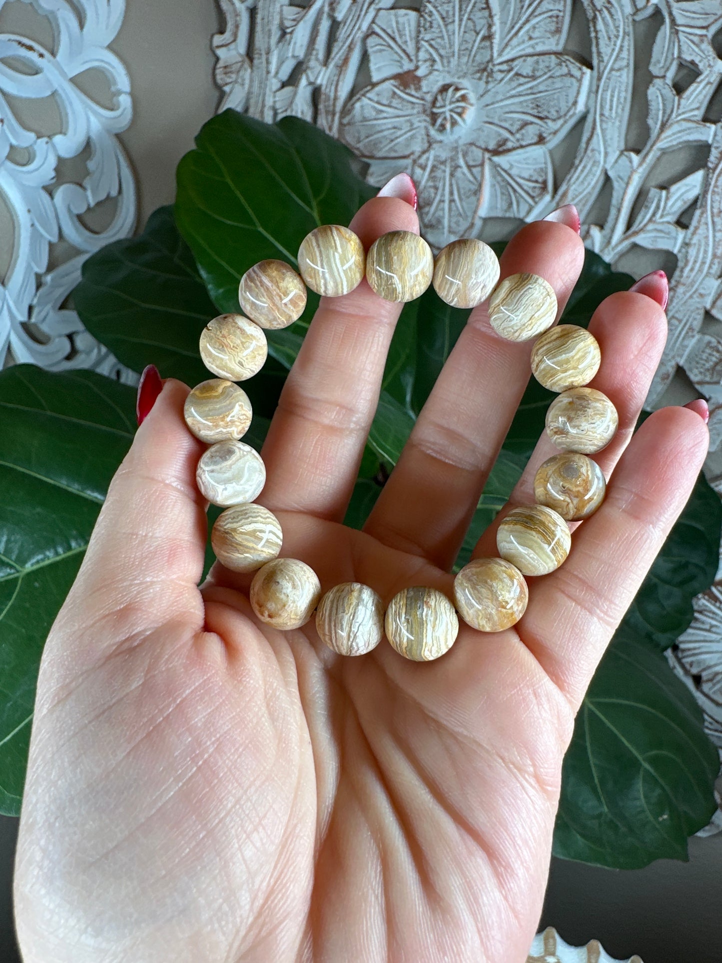 Yellow Crazy Lace Agate Beaded Bracelet (12mm)