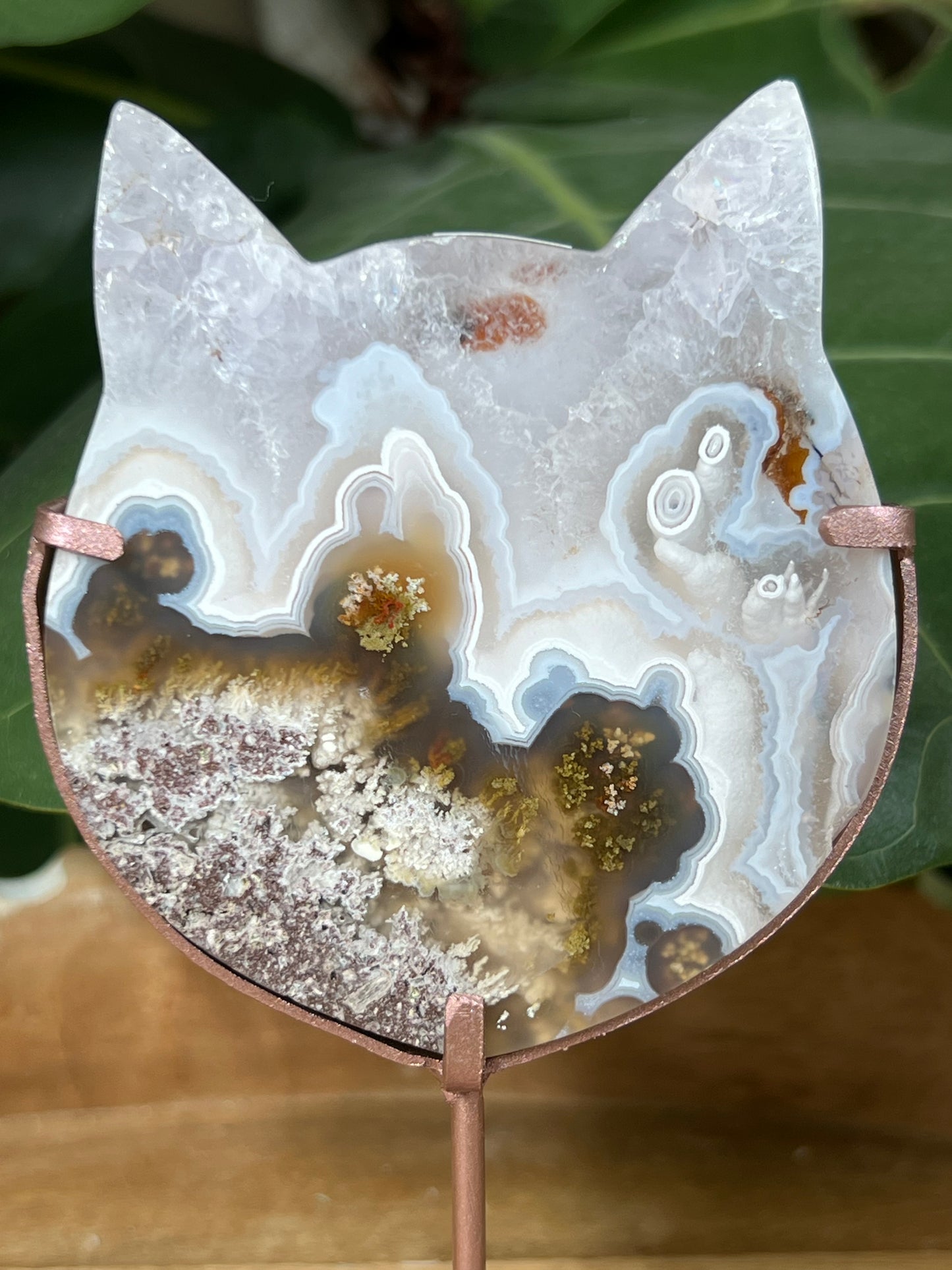 Scenic Moss Agate Cat Head