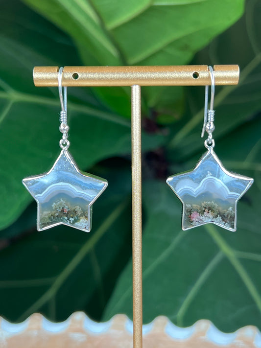 Scenic Moss Agate Star Earrings