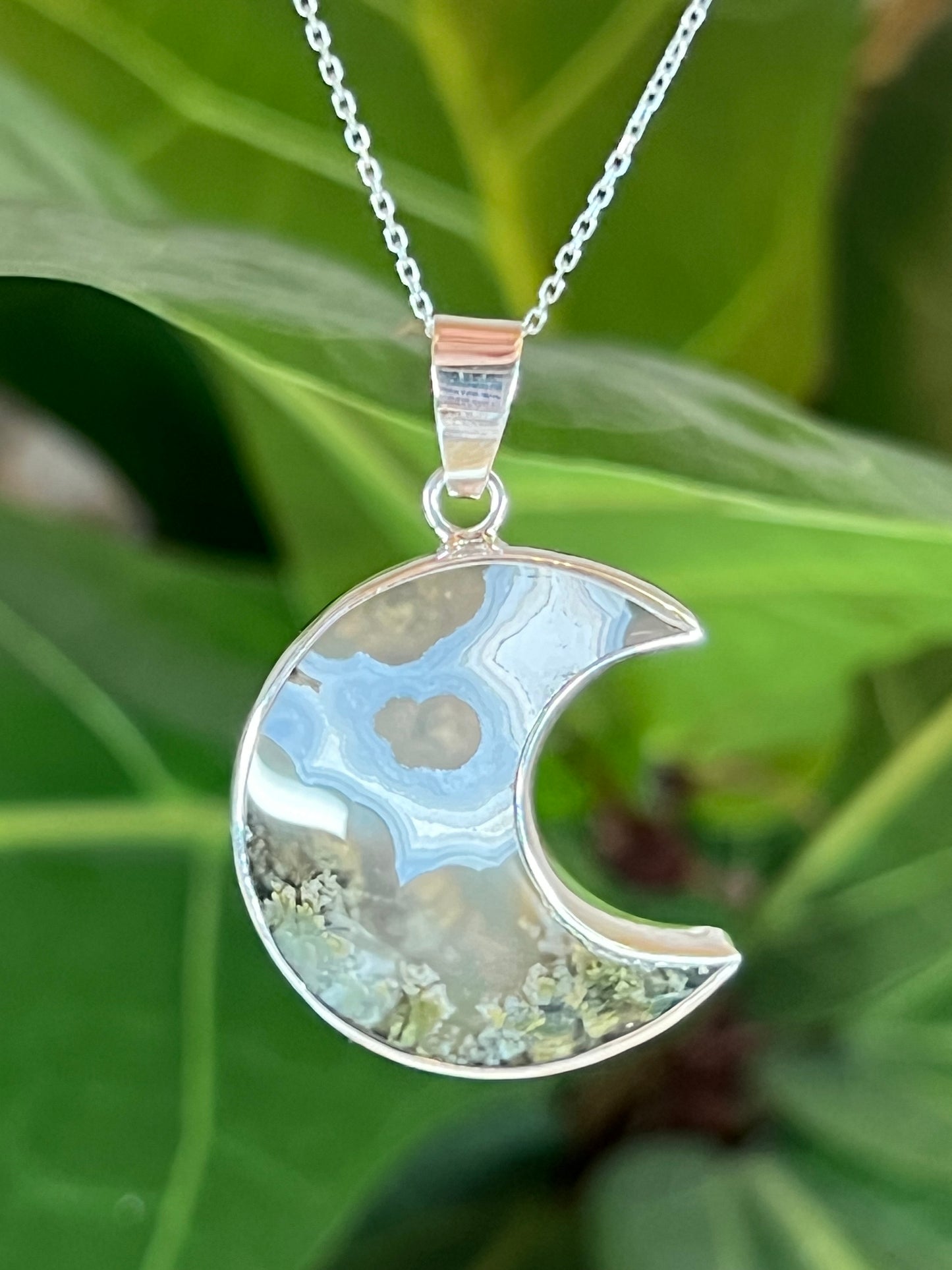 Scenic Moss Agate Moon Pendant