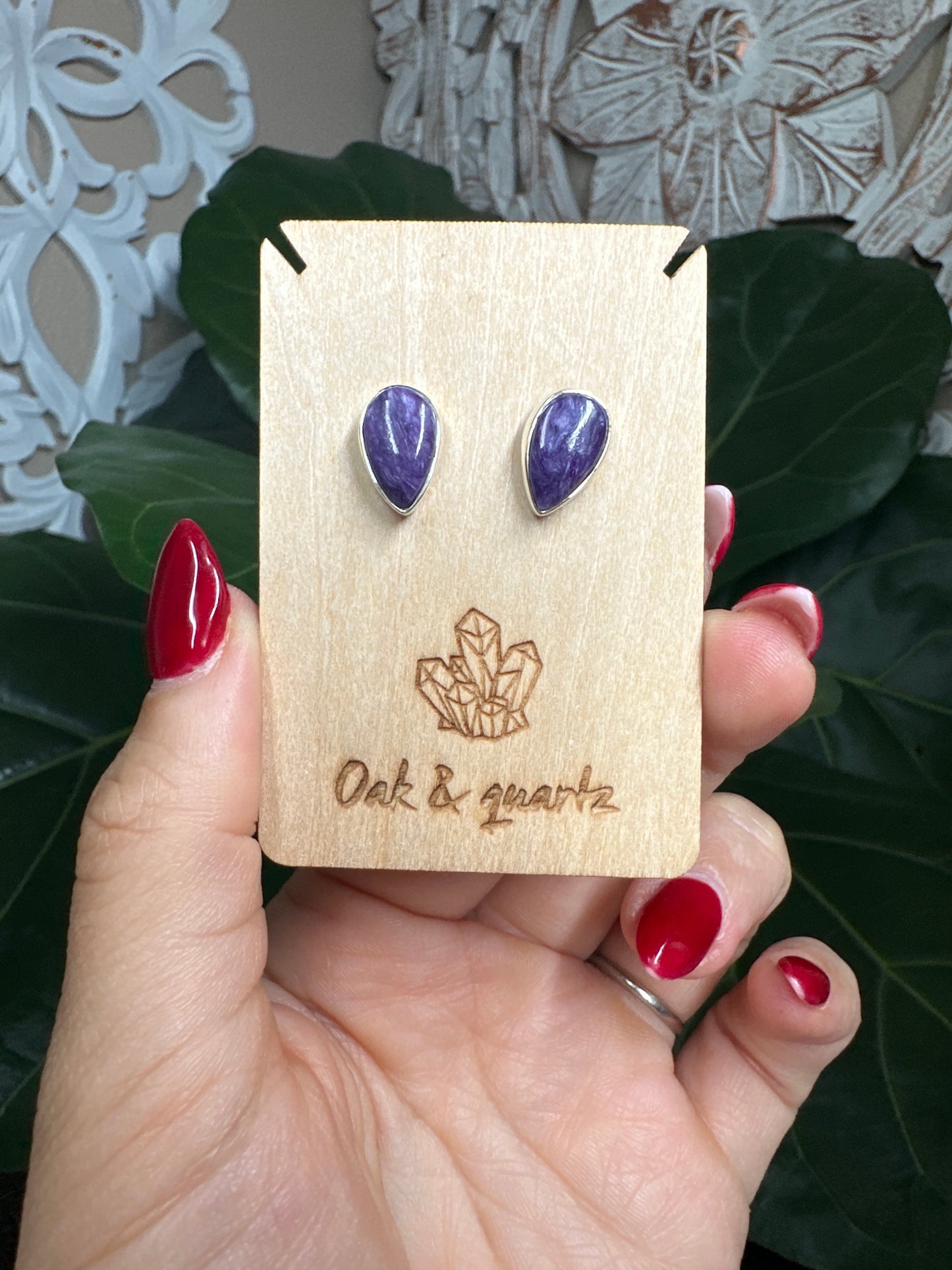 Charoite Stud Earrings (Large)