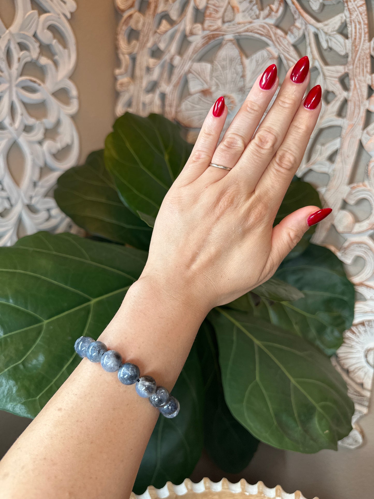 Blue Plume Agate Beaded Bracelet (12mm)