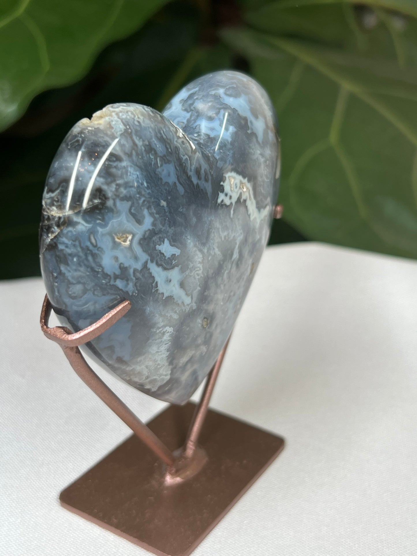 Blue Plume Agate Heart