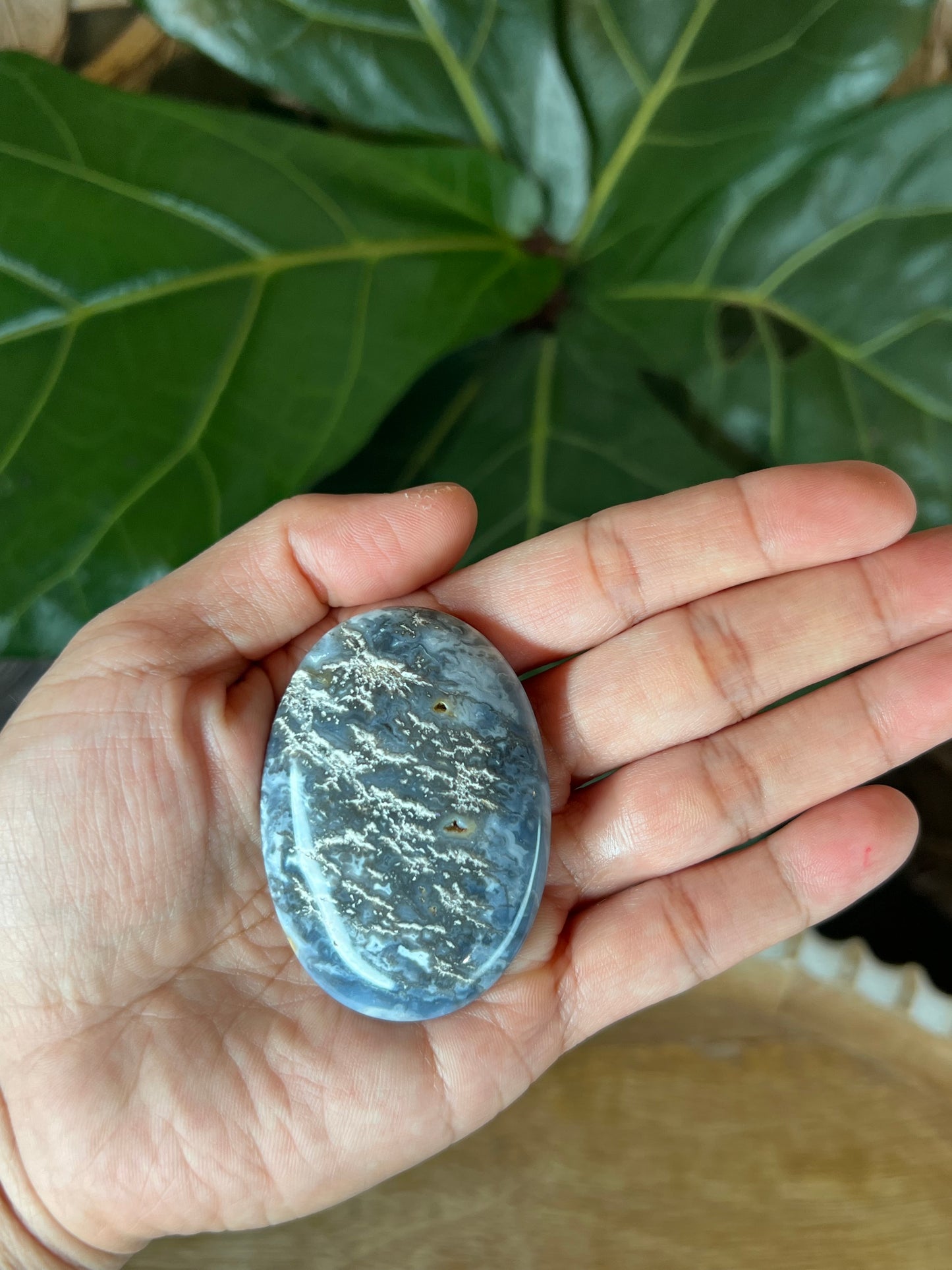 Blue Plume Agate Palmstone