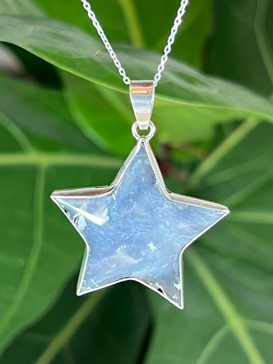 Blue Plume Agate Star Pendant