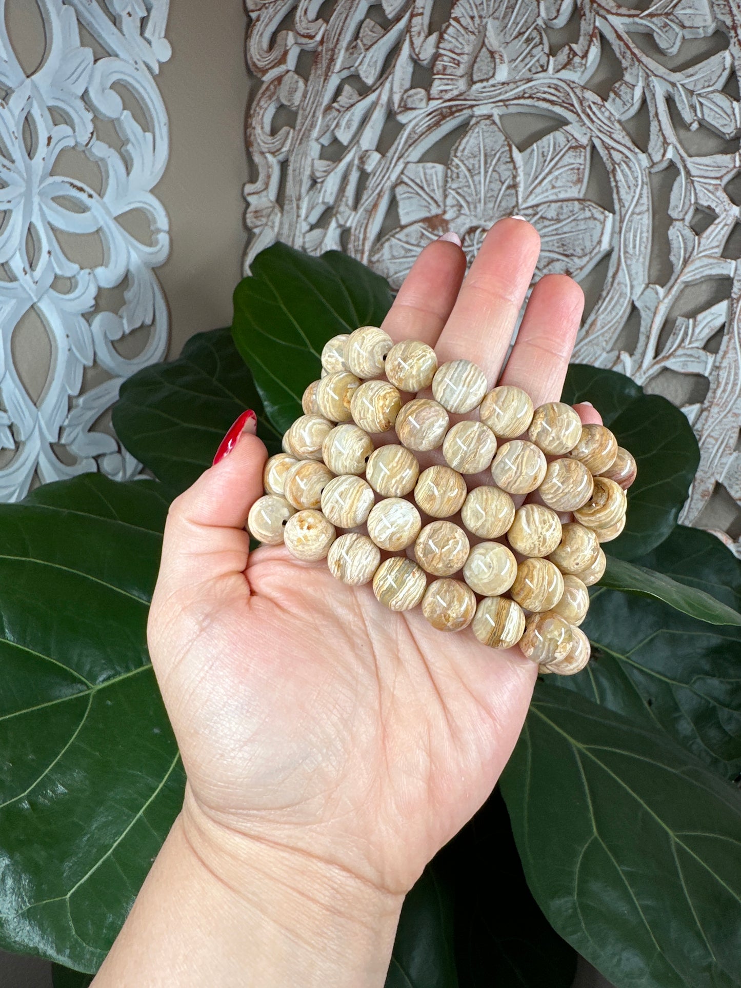 Yellow Crazy Lace Agate Beaded Bracelet (12mm)