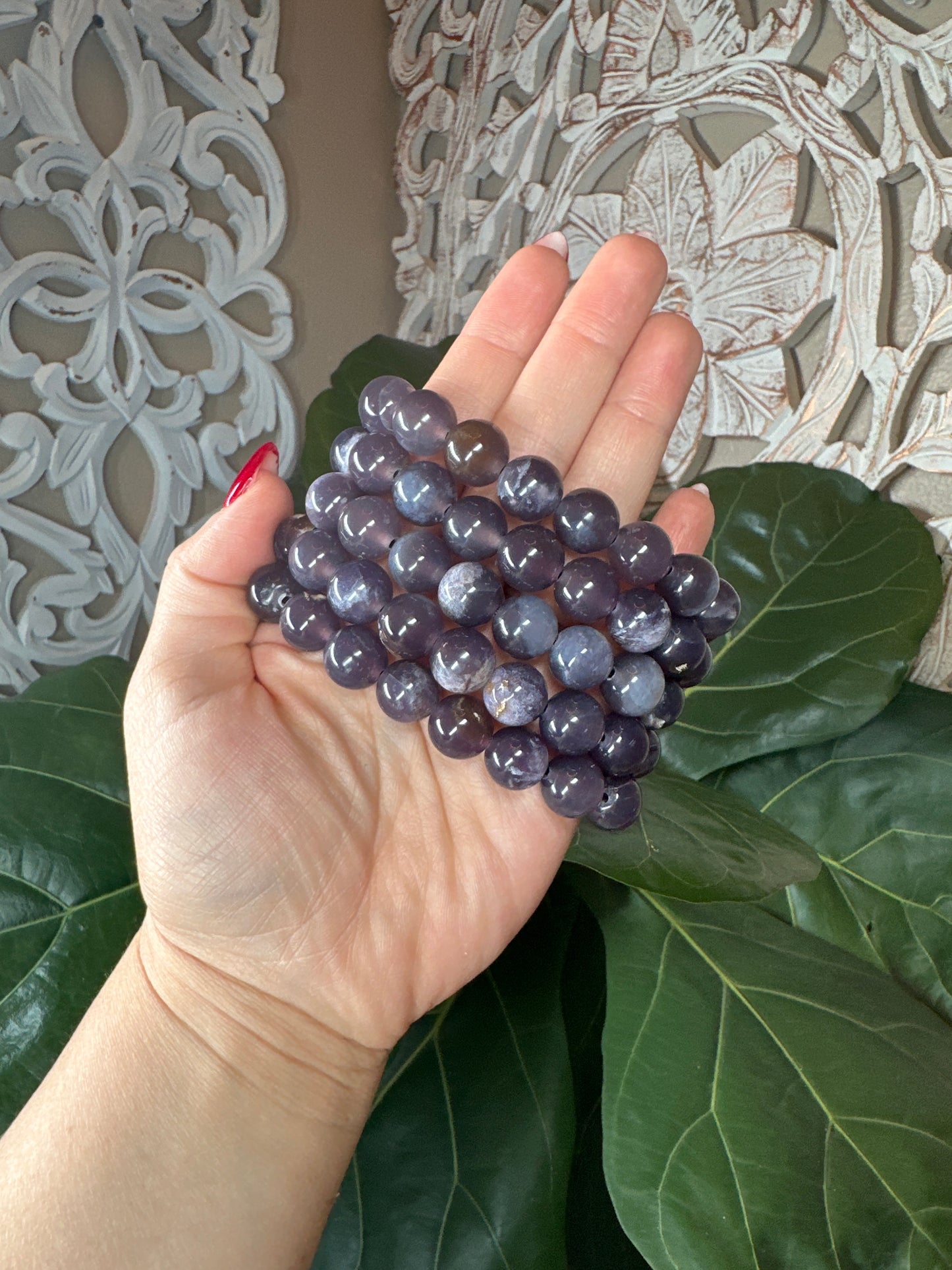 Purple Chalcedony Beaded Bracelet (12mm)