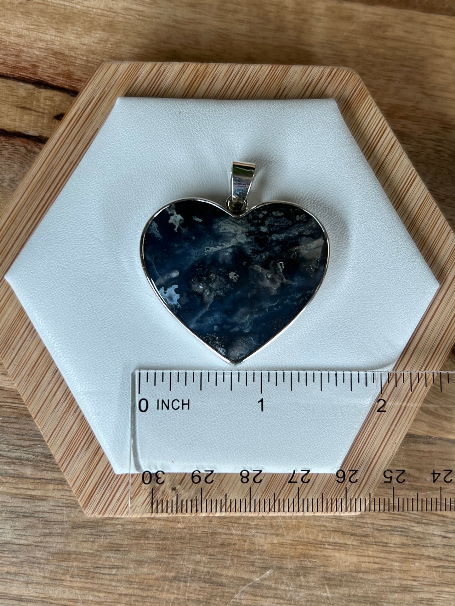 Blue Plume Agate Heart Pendant