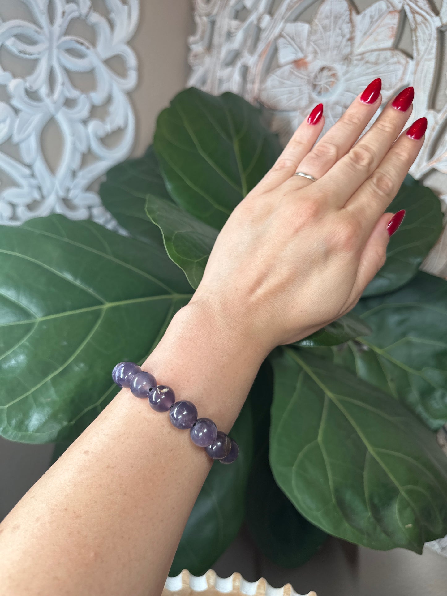 Purple Chalcedony Beaded Bracelet (12mm)