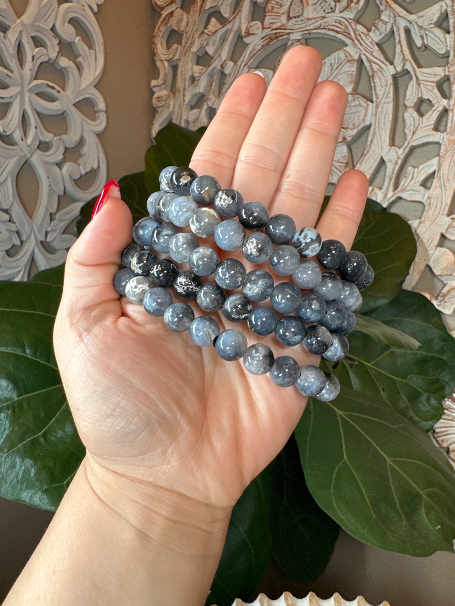 Blue Plume Agate Beaded Bracelet (10mm)