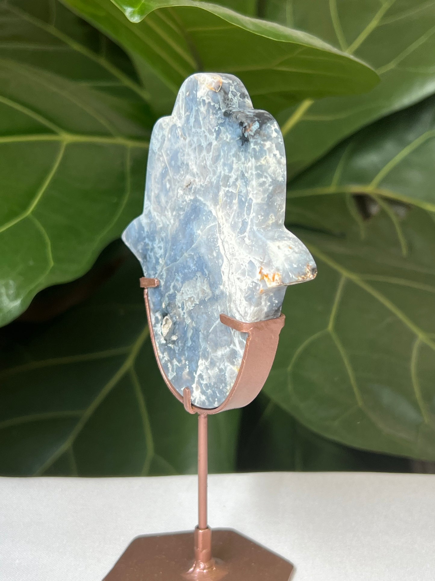 Blue Plume Agate Hamsa