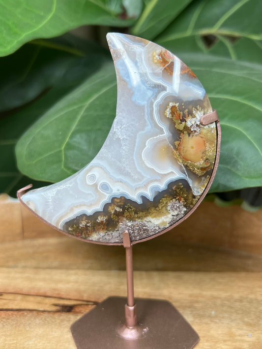 Scenic Moss Agate Moon on Stand