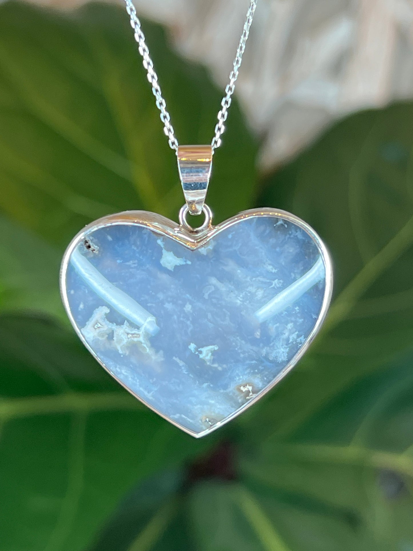 Blue Plume Agate Heart Pendant