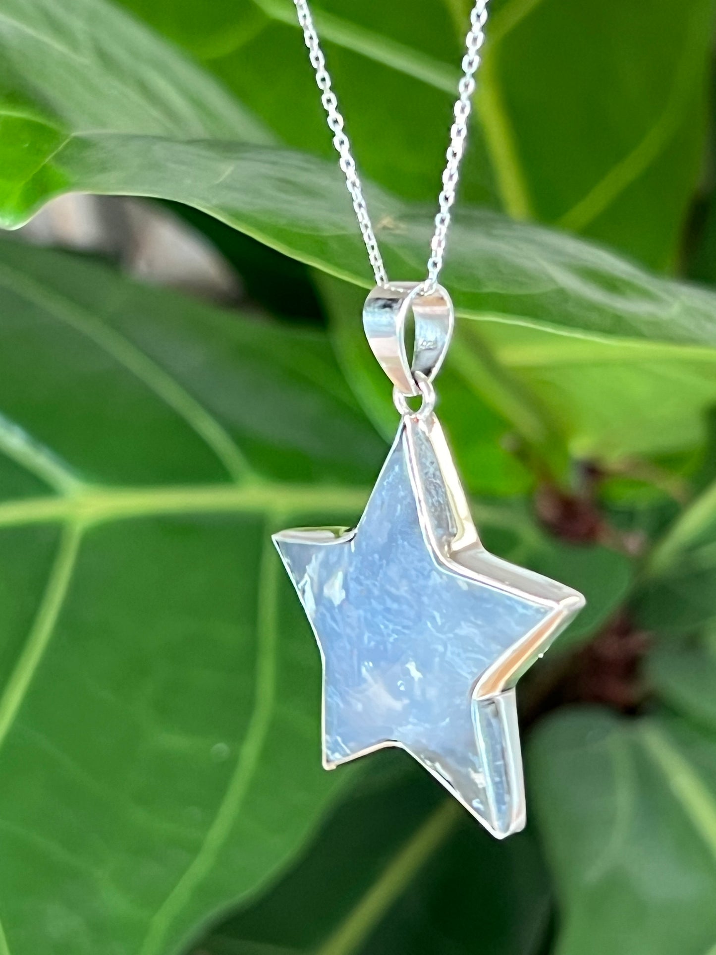 Blue Plume Agate Star Pendant