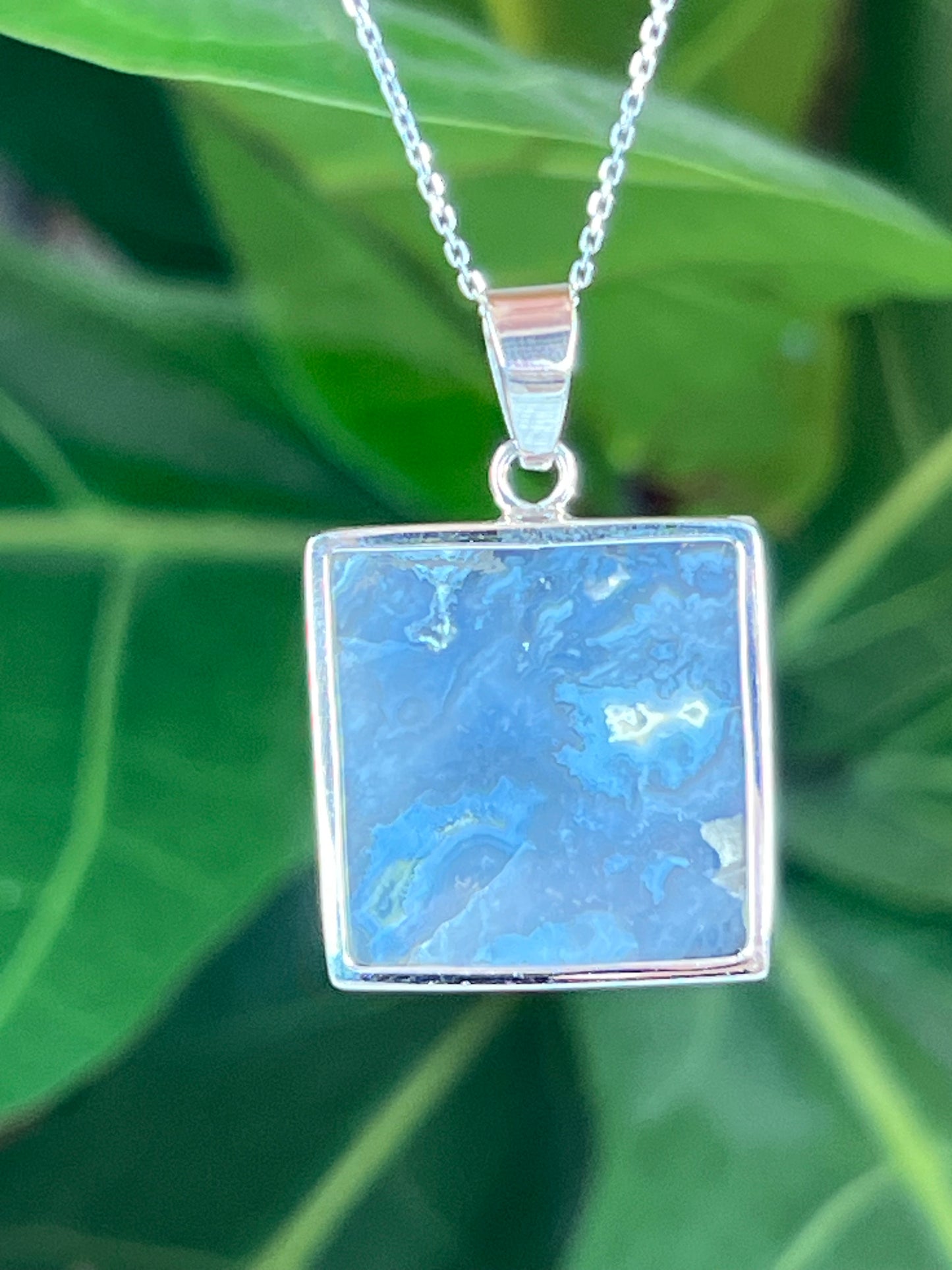 Blue Plume Agate Pendant