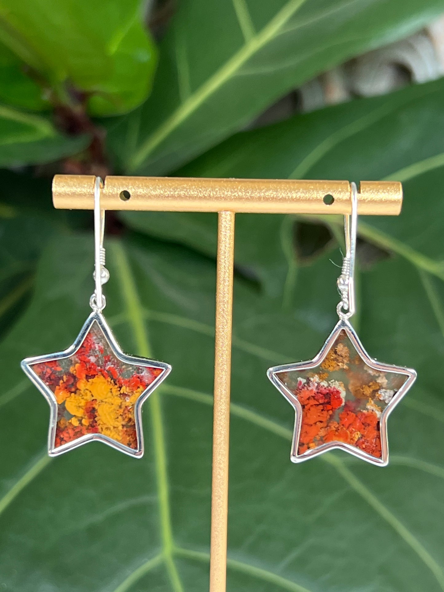 Scenic Moss Agate Star Earrings