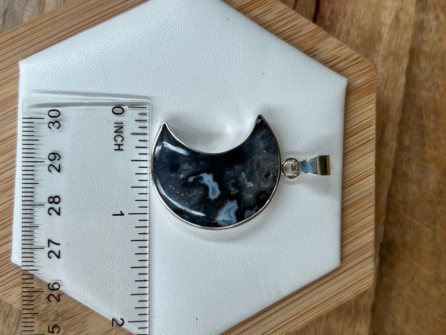 Blue Plume Agate Moon Pendant