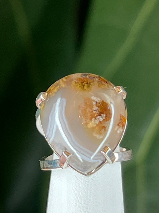 Scenic Moss Agate Adjustable Ring Size 5-7