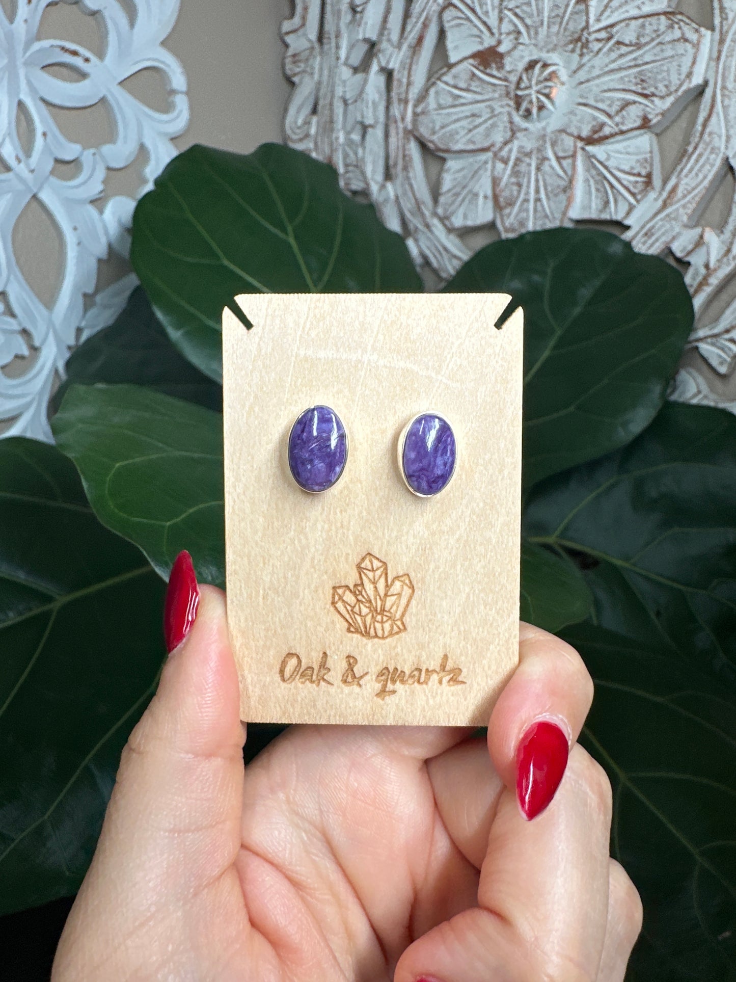 Charoite Stud Earrings (Large)