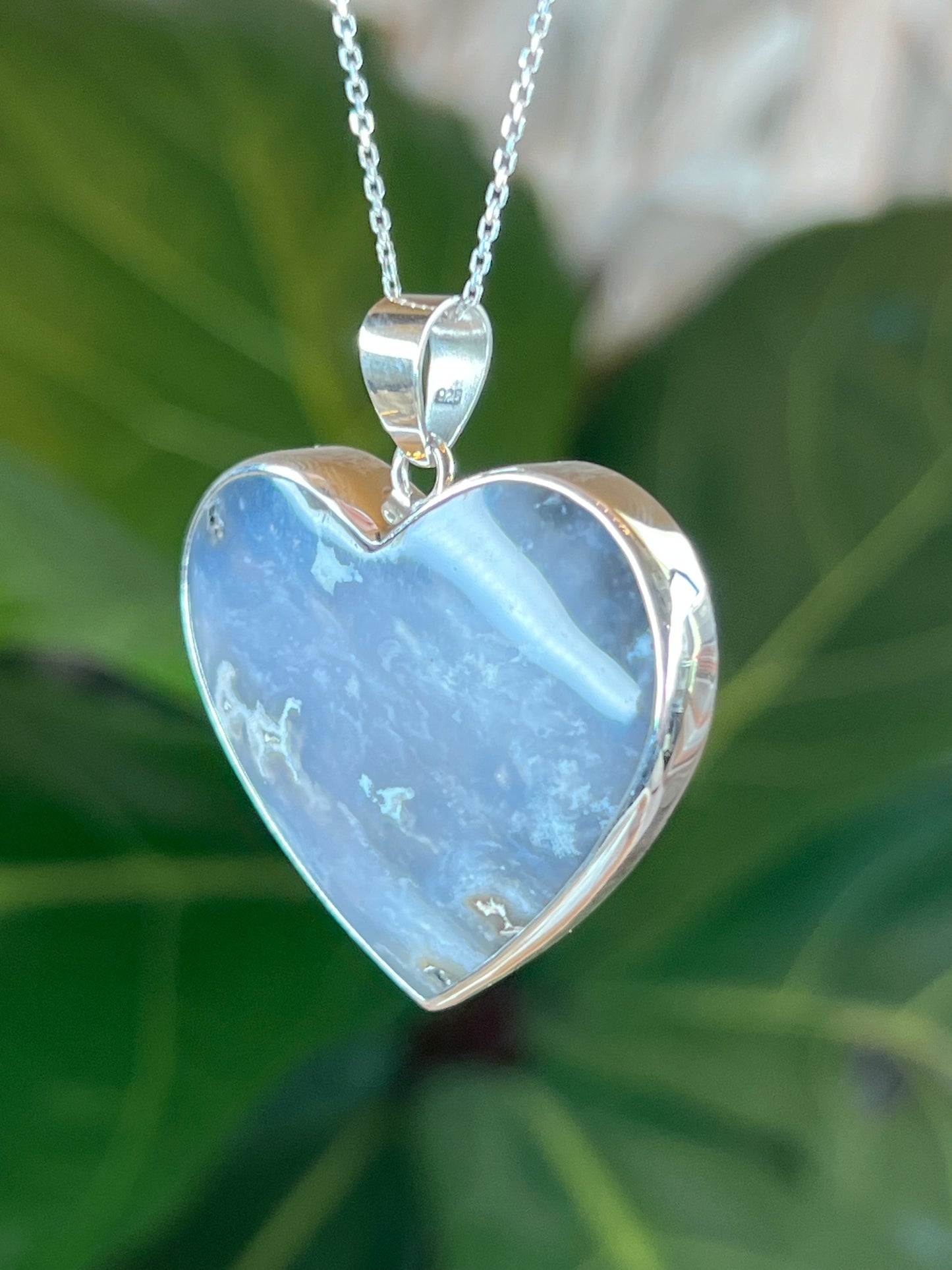 Blue Plume Agate Heart Pendant