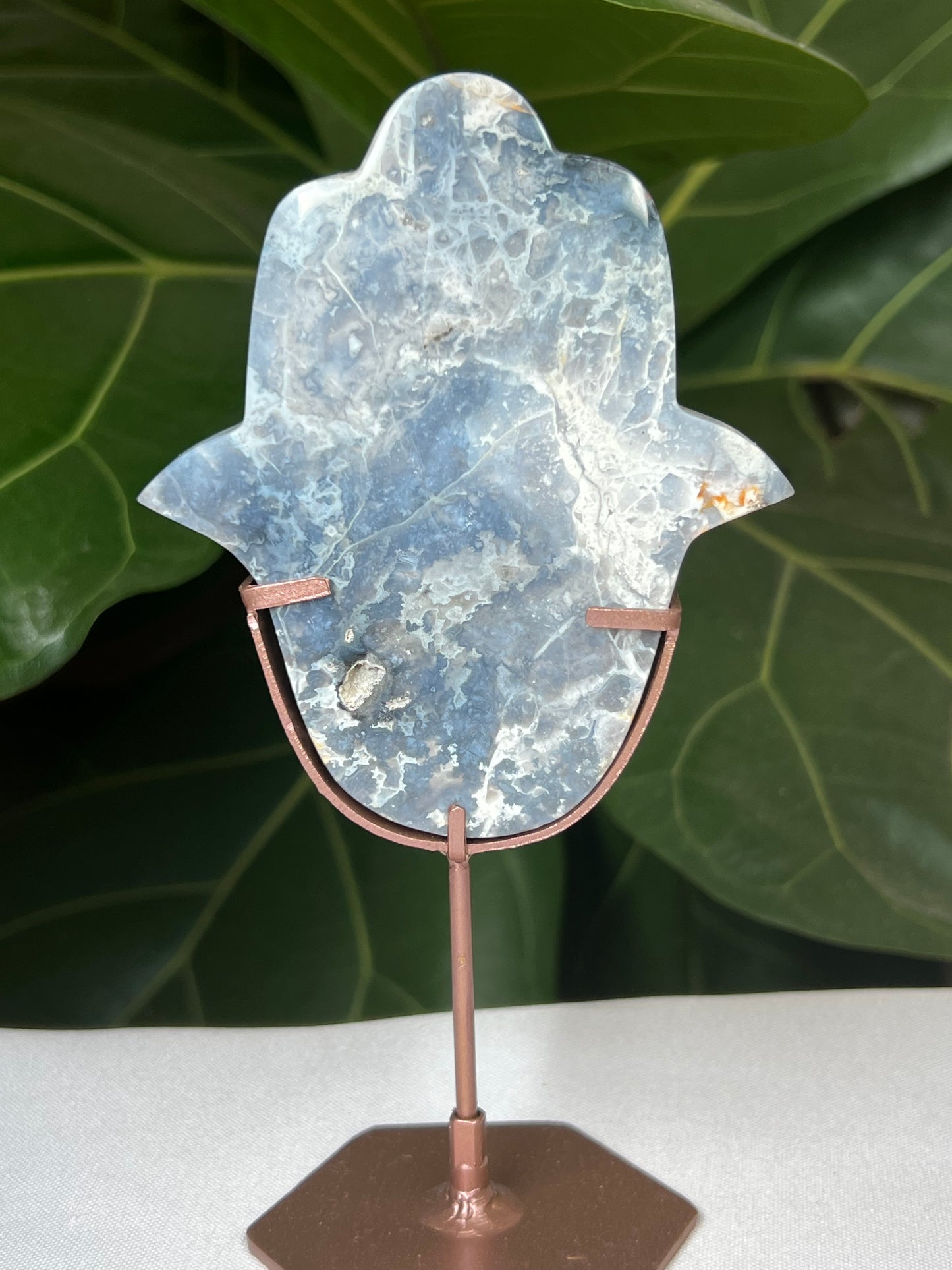 Blue Plume Agate Hamsa