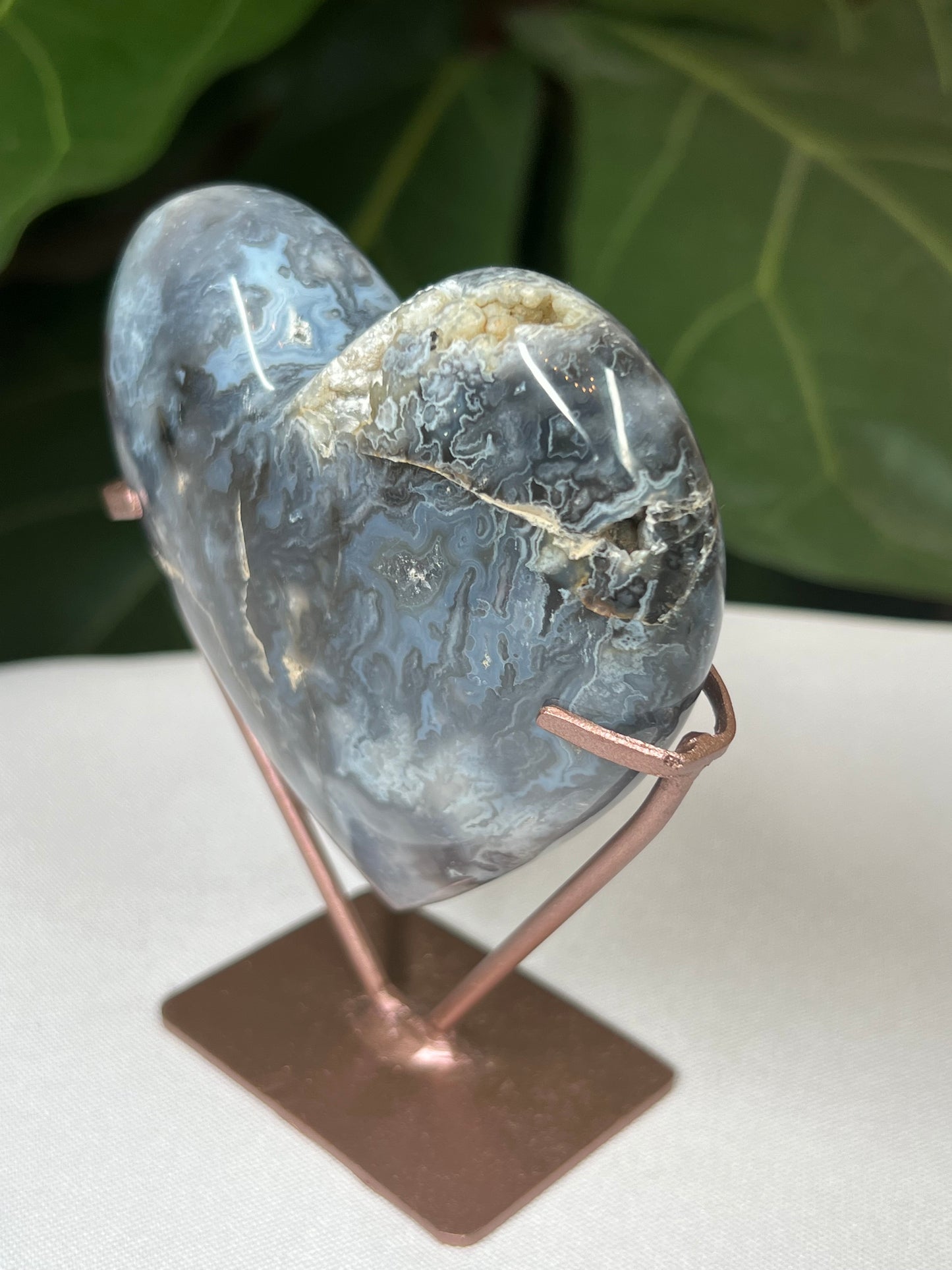 Blue Plume Agate Heart