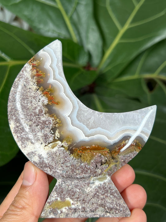 Scenic Moss Agate Moon Stand