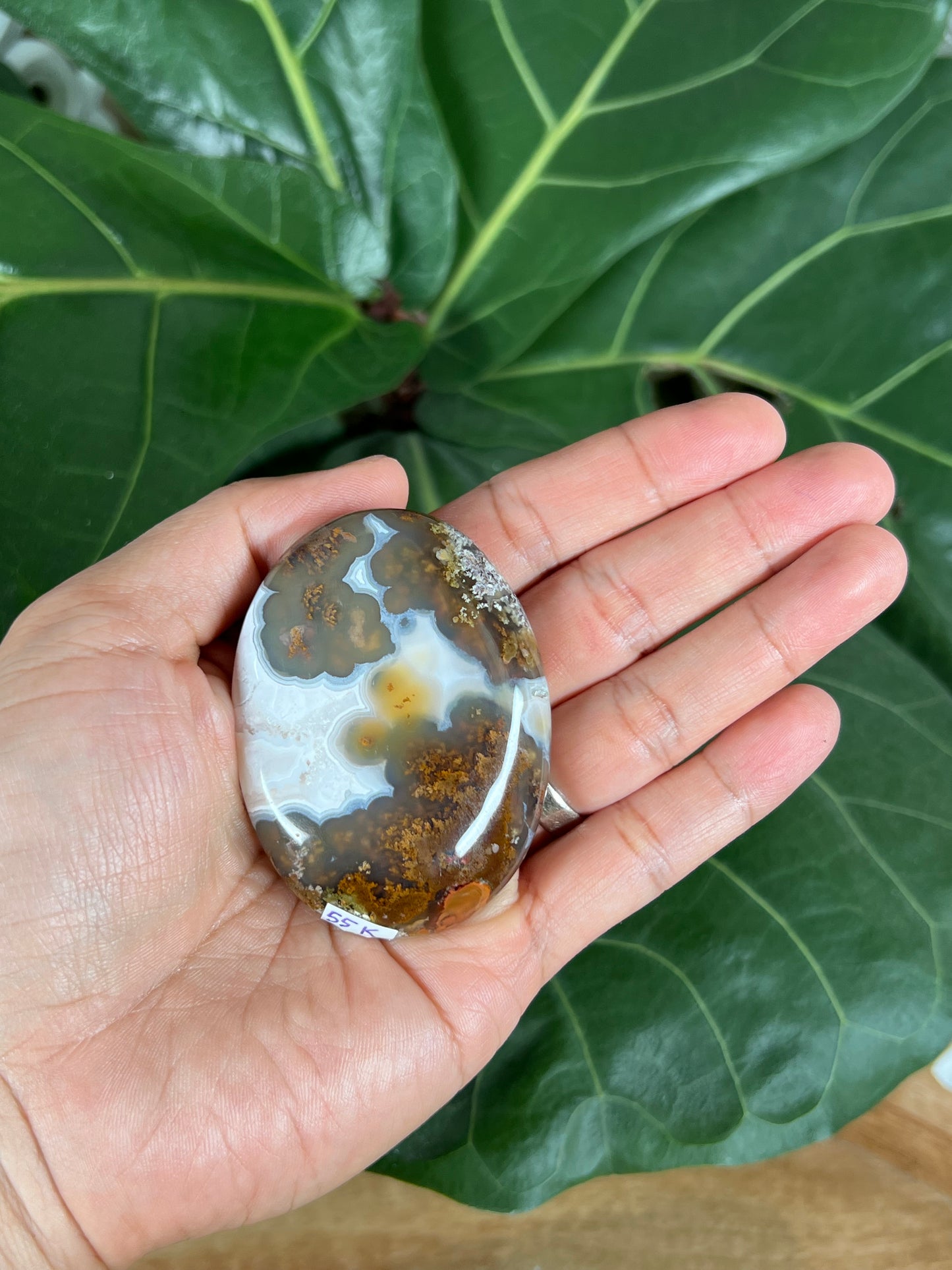 Scenic moss agate palm stone