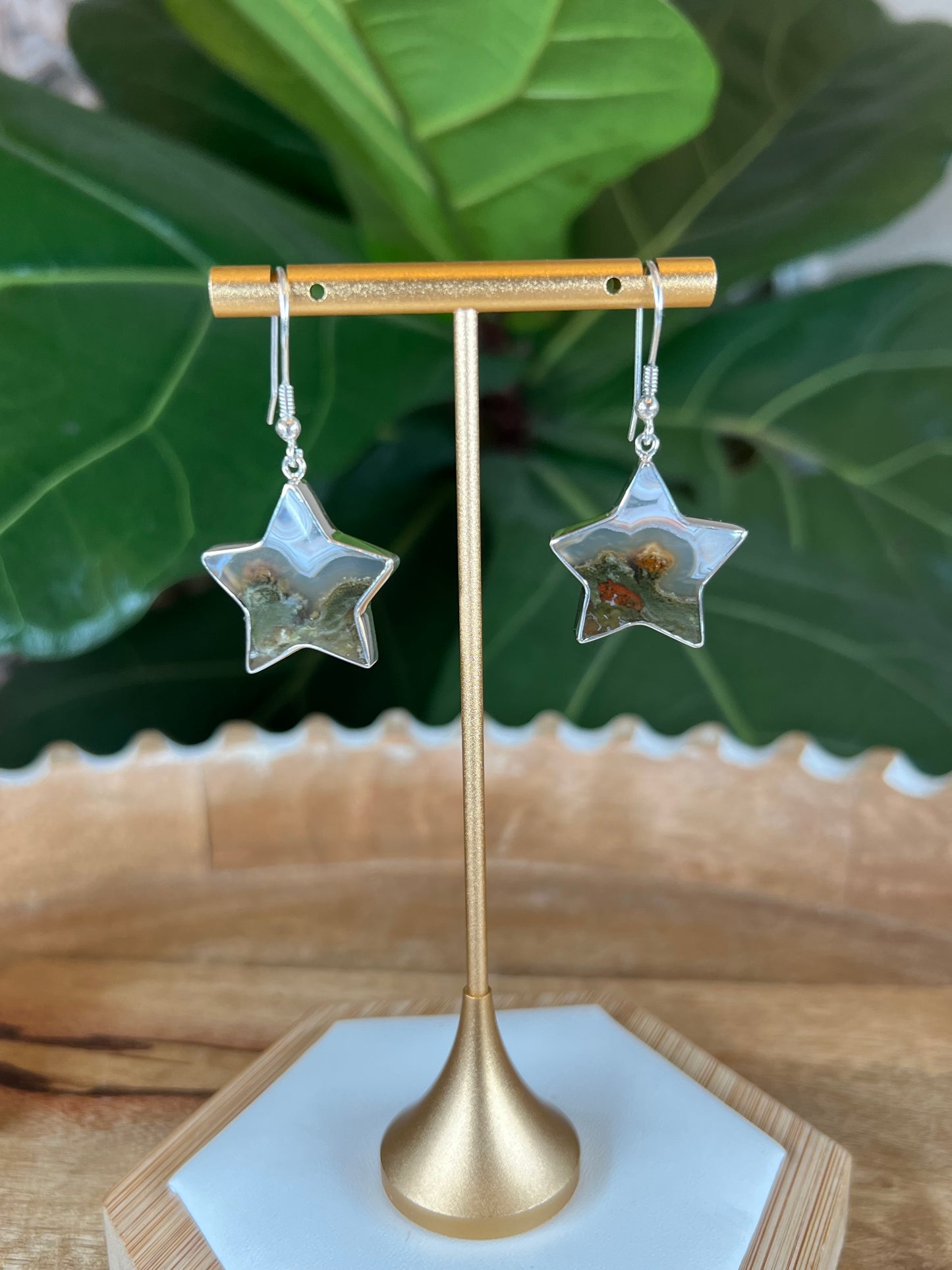 Scenic Moss Agate Star Earrings