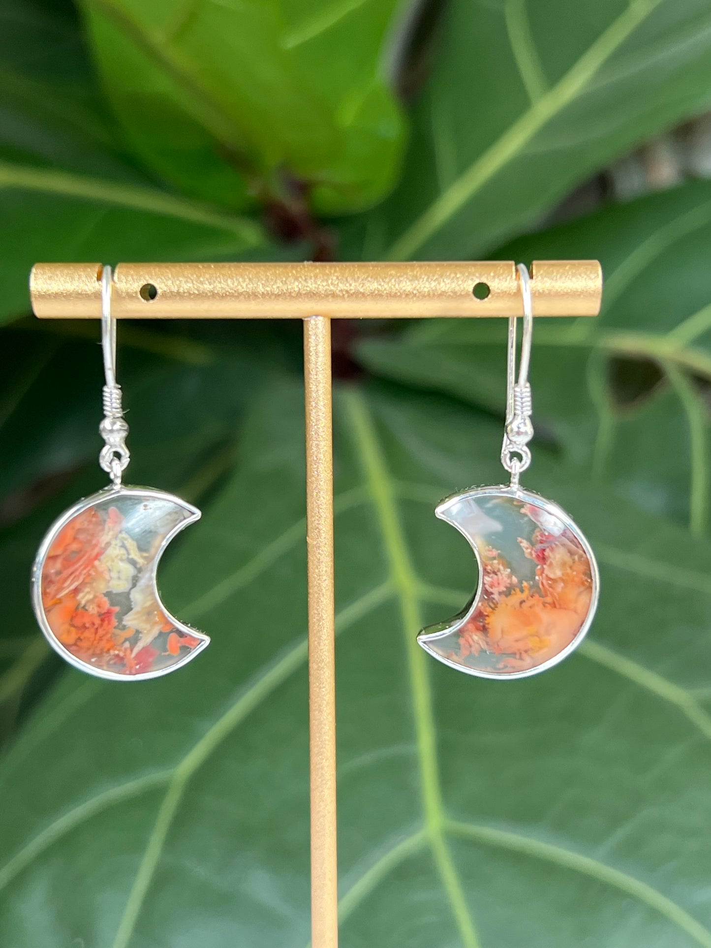 Scenic Moss Agate Moon Earrings