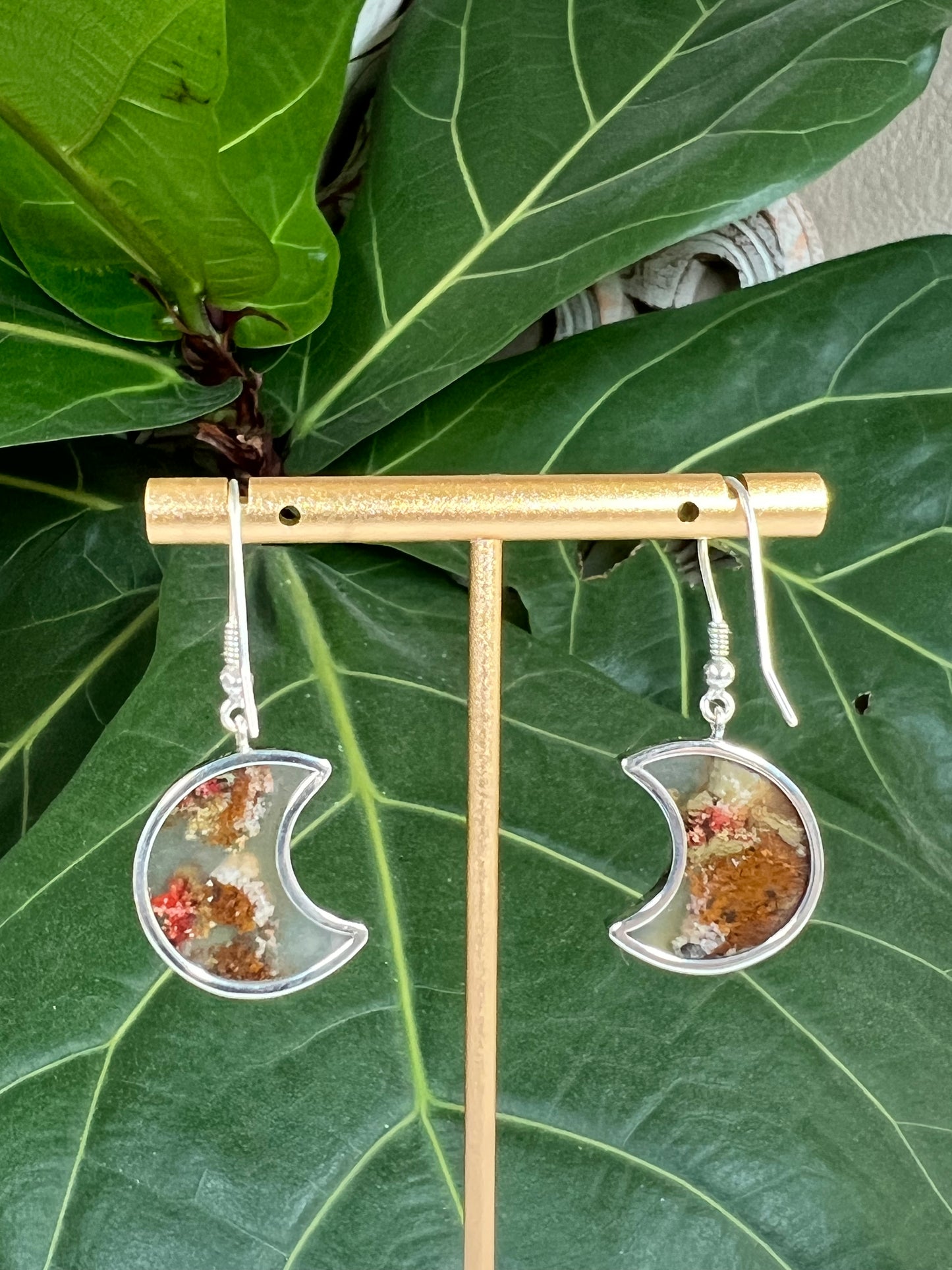 Scenic Moss Agate Moon Earrings